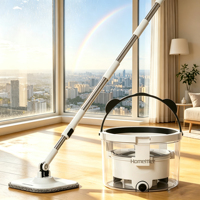 Système de nettoyage des sols Homettler, serpillères transparentes à double compartiment, eau sale et eau propre séparées, pour tous les types de sols