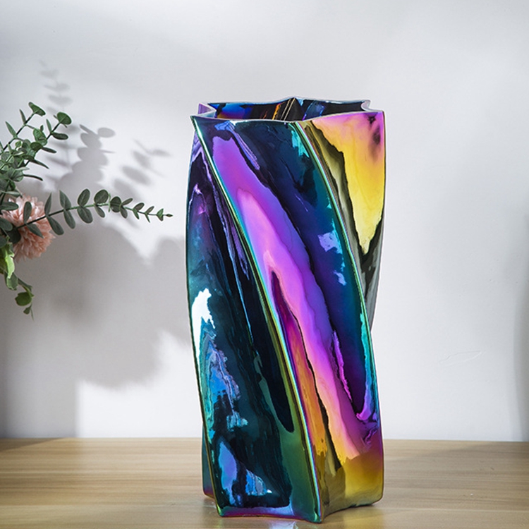 Light luxury personality home living room room flower arrangement decoration dazzle color spiral ceramic vase