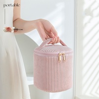 Pochette cosmétique en velours côtelé doux pour femmes Portable Nylon tissé trousse de toilette avec fermeture éclair sac à main maquillage organisateur voyage