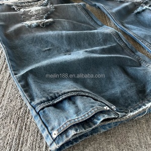 Jeans en denim pour hommes, vente en gros, personnalisés, effet usé, taille haute, qualité supérieure, coupe oversize à jambe large - Product Image 5