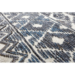 Tapis moderne en laine fait main – Poil moyen coupé, motif géométrique ivoire et noir, grande taille fine pour salon ou chambre à coucher - Product Image 3