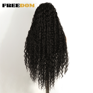 Perruque FREEDOM 13X4 synthétique tressée avec dentelle transparente pour <span class=keywords><strong>femme</strong></span>, 32 pouces, pour tresses torsadées brunes, fausses locks, usage quotidien - Product Image 5