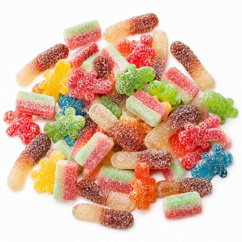 Custom Mixed Fruit Gummy Candy Coated Sweet Sour Flavor Halal Producer ...