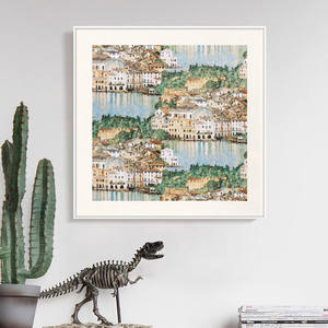 Décoration Murale Paysage Luxe Style Américain <span class=keywords><strong>Lac</strong></span> <span class=keywords><strong>de</strong></span> Garda avec Cadre Métallique pour Salon/Salle à Manger et Mur d'Accent d'Entrée - Product Image 2