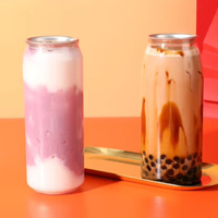 Bocaux en PET Transparents Personnalisés pour Boissons Froides Café Sodas, avec Couvercles à Ouverture Facile Type Anneau, Bocal PET