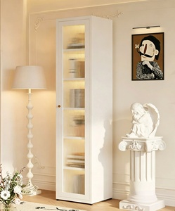 <span class=keywords><strong>Meuble</strong></span> de rangement moderne et minimaliste en métal blanc pour chambre à coucher, avec portes vitrées à fermeture douce et 6 étagères, idéal pour le salon - Product Image 1