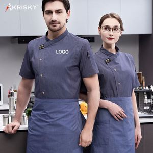 Veste de Chef Unisexe de Haute Qualité à Col Oblique Gris pour Hommes, Vêtements de Travail pour Café et Bar, Uniforme de Serveuse pour Femmes - Product Image 4