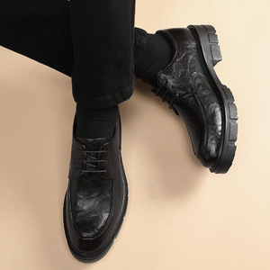 Chaussures habillées en cuir véritable pour hommes, bout rond, à lacets, semelle extérieure en caoutchouc antidérapante, toutes saisons, bureau et carrière - Product Image 4