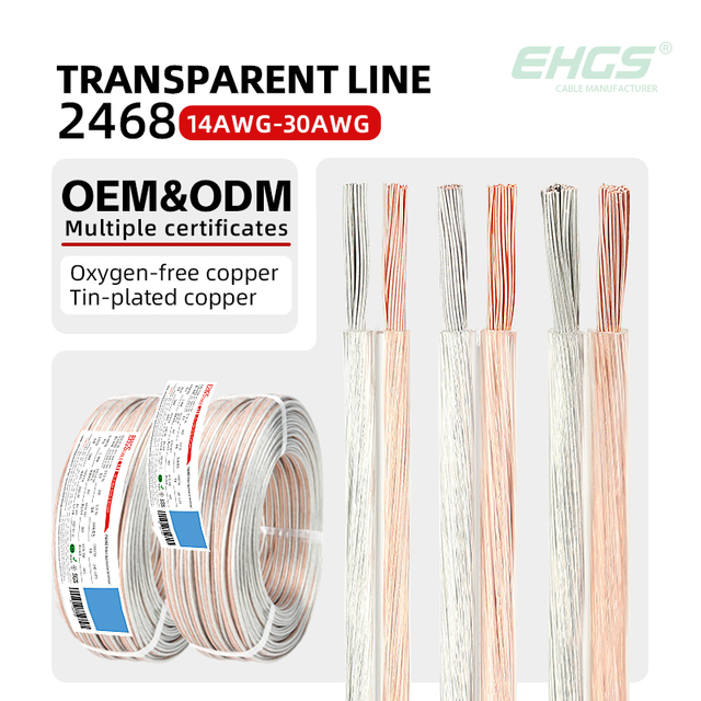 EHGS 2468 14 16 18 20 22 24 26 28 30AWG Speaker Cable Transparent Wires Parallel Wire Tinned Copper Bare Copper