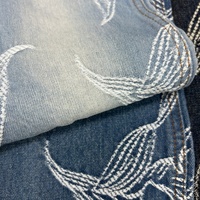 Tissu en denim jacquard à motif floral, design bleu fleuri, tissu pour jeans, pantalon, veste, jupe, vêtements de mode