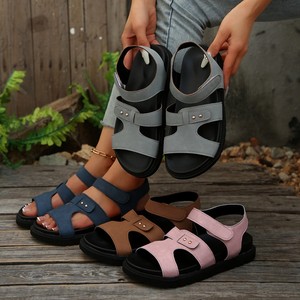 Sandalias de Plataforma Casuales de Verano para Mujer, Tallas Grandes, Estilo Europeo Americano, con Velcro, Suela Gruesa, Color Sólido, Venta al Por Mayor - Product Image 1