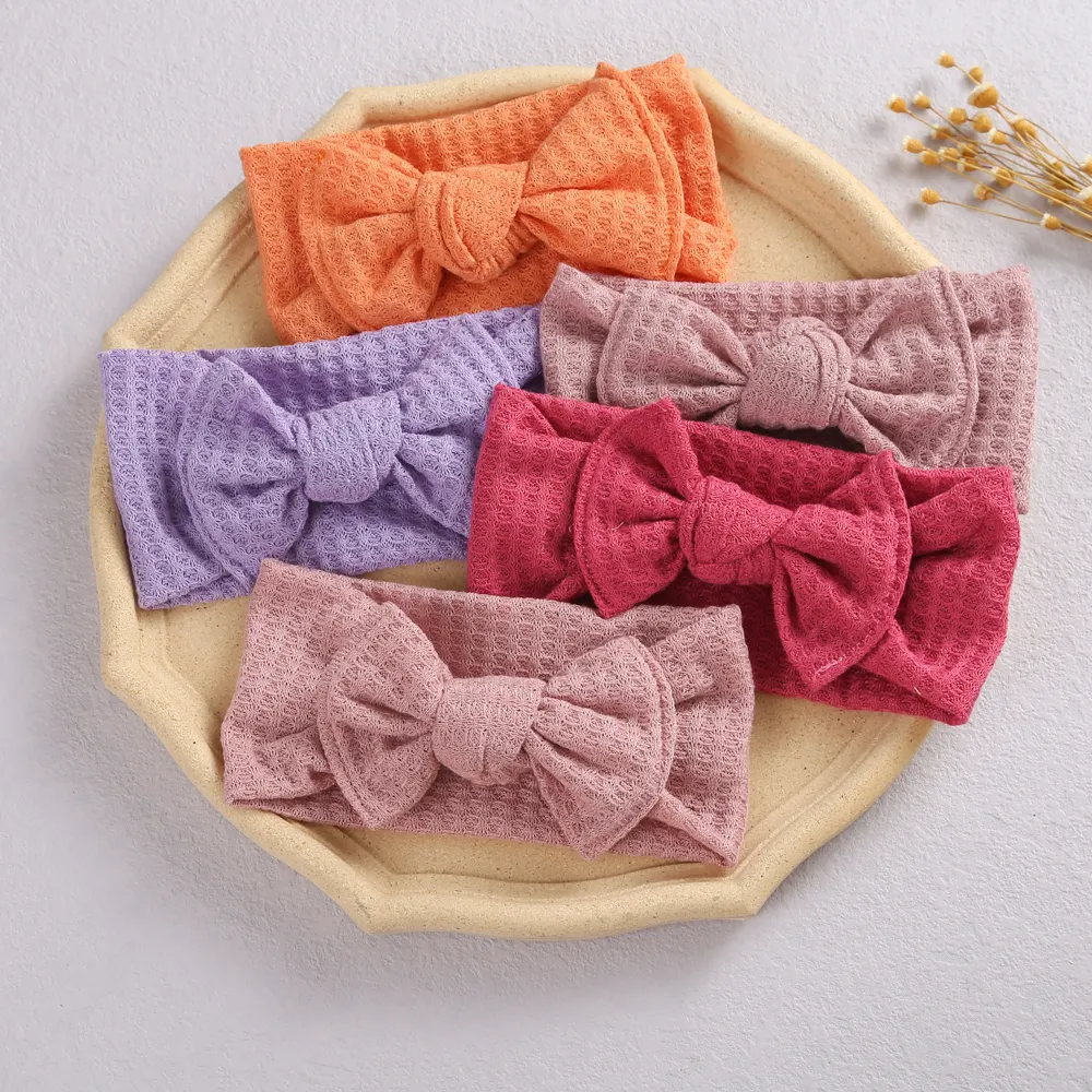 1pcs Solid Fabric Waffle Bowknot Baby Headband Elastic Turban Hairbands Baby Girls Hair Accessories Infant Big Bow Headwear