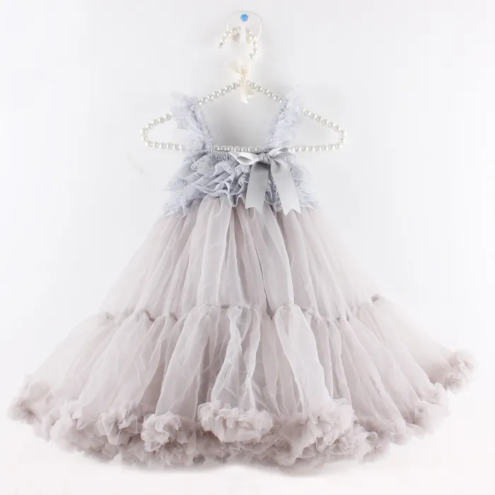 Wholesale new arrival light grey soft chiffon baby birthday dress for 3 year old