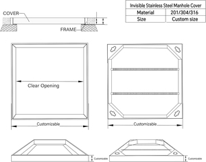 24x24 inch vô hình thép không gỉ <span class=keywords><strong>manhole</strong></span> bìa và khung lõm vuông nước thải bìa và cơ sở cho sử dụng ngoài trời - Product Image 4