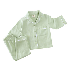 Nueva Llegada, Pijamas para Niños, Venta al por Mayor de Fábrica, Algodón de Color Sólido, Transpirable, Estampado, Conjuntos de Pijamas de Dos Piezas de Manga Larga para Niños y Niñas - Product Image 1