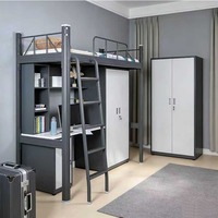 Cama Alta Moderna de Metal de Calidad Premium con Escritorio y Escaleras, Ahorra Espacio, Tamaño Completo para Apartamento y Dormitorio Principal