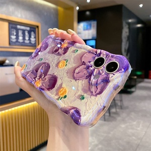 เคสโทรศัพท์แวววาวเลเซอร์ลายดอกไม้สีม่วงสีเหลืองสวยงามสำหรับ iPhone 14 PRO MAX เคสหรูหราสำหรับ iPhone 15 16 13 Pro - Product Image 5