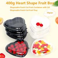 Boîte à fruits en forme de cœur en PET 400g, conteneur alimentaire jetable en plastique transparent pour l'emballage de salades de fraises et de baies