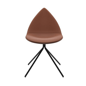 Chaise moderne en forme de larme, cuir marron, pieds en métal noir, chaise de salle à manger - Product Image 3