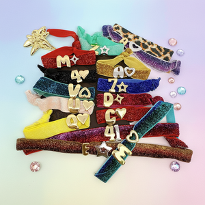 नई चुंकी 18k सोने की प्लेटेड बुलबुला पुफ प्रारंभिक पत्र और दिल के बीड मल्टीकोलर ग्लिटर फीता कॉर्ड समायोज्य कंगन - Product Image 6