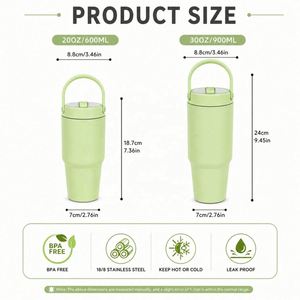 Vaso Térmico Portátil de Acero Inoxidable con Aislamiento al Vacío, Tapa con Popote Abatible, Antifugas, con Asa, 20oz/30oz, con Logotipo Personalizado - Product Image 3
