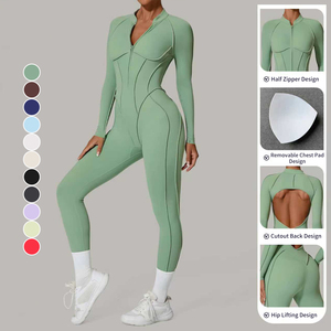 Biểu Tượng Tùy Chỉnh Của Phụ Nữ Dài Tay Áo Dây Kéo Thể Thao Chặt Chẽ Bodysuit Phụ Nữ Thoáng Khí Backless Mông Nâng Workout Rompers Áo Liền Quần - Product Image 4