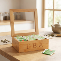 Boîte de rangement en bois de bambou naturel de style chaud bac de rangement à thé et à compartiment avec emballage élégant