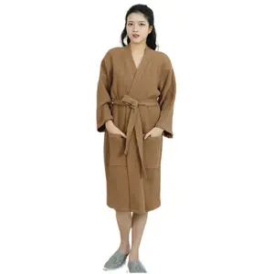 Hotel waffle Long bathrobes Nightgown Elegant Solid Noightwear for men and women Kimono Robe Gown Sleepwear