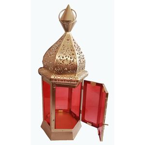 Iron Hexagon Decorative <b>Candle</b> Lantern Holders <b>Red</b> Metal Tabletop Christmas Lantern for Outdoor Patio Elegant Hanging Design - Product Image 6