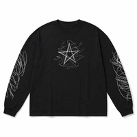 T-shirt à manches longues en coton épais personnalisé, motif étoile graffiti, épaules tombantes, col rond, délavage vintage, streetwear, OEM, marque privée