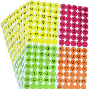 Colorful Circular Price Stickers Fluorescent <b>Paper</b> Self-adhesive Labels For Promotional Activities - Product Image 1