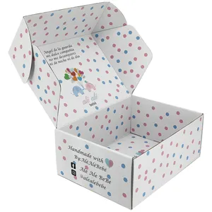 Luxury fancy polka dots printed tuck top hard cardboard gift packaging mailer box white shipping box