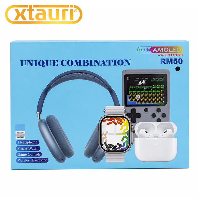 XTAURI RM50 Unique Combination 4 in 1 Set 2.01" AMOLED Smart Watch Headphone Wireless Earphone Game Console Gift Kit
