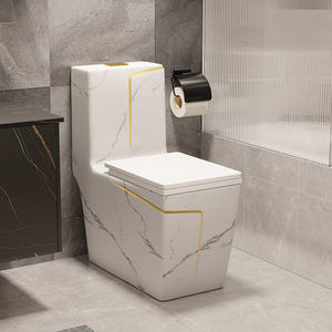 高級セラミック製ワンピーストイレ、金色と黒色の陶器製便器、大特価販売中 - Product Image 1