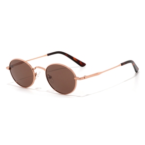 Unisex Oval Full Rim Metal Frame <b>Sunglasses</b> Brown Lens UV400 Protection Retro Style Casual Wear for Adults - Product Image 4