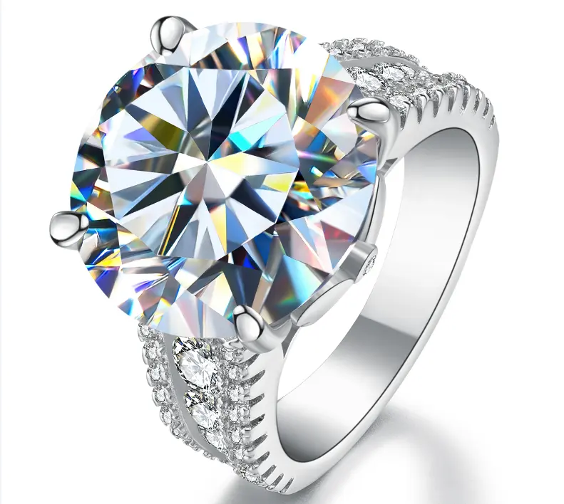 GRA VVS D Цвет 10 карат 14 мм лед большой муассанит кольцо с бриллиантом 925 стерлингового серебра ювелирные изделия для женщин оптом