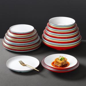 Thickened Tricolor Melamine <b>Plates</b> Round <b>Large</b> Deep For Restaurants Hotels Party Dishes - Product Image 1