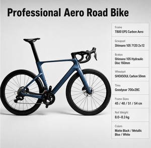 Bicicleta de Carretera Aerodinámica de Fibra de Carbono 700C, 24 Velocidades, Frenos de Disco Hidráulicos, Juego de Ruedas de Carbono de 50 mm, Eje Pasante, Bicicleta de Carreras para Adultos - Product Image 5