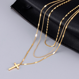 종교 기독교 믿음 예수 십자가 보석 스테인레스 스틸 도금 18K 골드 크로스 목걸이 여성 남성 - Product Image 1