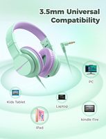 Casque IClever pour enfants avec volume sécurisé micro HD son stéréo sur l'oreille FunShare design pliable 3.5mm filaire pour ordinateur iPad