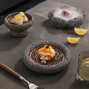 Plato de <span class=keywords><strong>Sushi</strong></span> de Cemento Japonés en Diseño Gris Nuevo, Técnica Ecológica de Escarcha, Similar a un Meteorito, Plato para Cena, Venta al por Mayor - Product Image 3