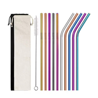 Vente en gros de pailles en métal réutilisables écologiques en acier inoxydable 304 avec logo personnalisé, ensemble avec sac pour gobelets bouteille d'eau