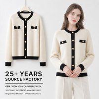 Eleganter Winter-Cardigan für Damen mit O-Ausschnitt, Kontrastbesatz und Strukturstrick – Direkt vom Inner Mongolia ODM-Hersteller