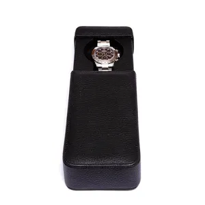 Pu leather travel watch box case storage 1 slot sliding top single Watch slip case Perfect travel accessory black watch box