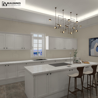 Ensemble d'armoires de cuisine modernes modulaires personnalisées Buildgres, blanches, ignifuges, avec grand îlot, appareils encastrés, conception professionnelle