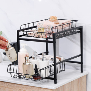Tiroirs empilables en acier de fer noir à 2 niveaux cuisine verticale salle de bains rangement sous évier armoire organisateur d'épices - Product Image 4