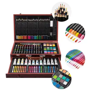 Wholesale Price OEM Customized 120 Pcs Artist Painting Creativeity Drawing Sets With Wooden Drawer