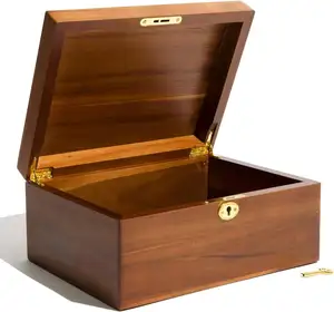 Boîte en bois naturel avec couvercle verrouillable pour bijoux, souvenirs, petits objets personnels, design artisanal vintage