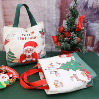 Custom Schattige Santa Claus Draagtas Handtas Full Color Print Xmas Party Decor Etui Kleine Canvas Kerstcadeauzakjes Met Handvat