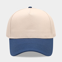 Casquettes de baseball promotionnelles vierges en stock, 5 panneaux, unisexe, bicolores, style vintage, visière incurvée, broderie, sportives et formelles